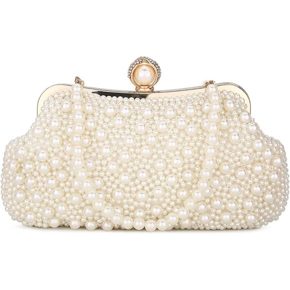 Women's Pearl White Beaded Evening Bag - Picture 1 of 7